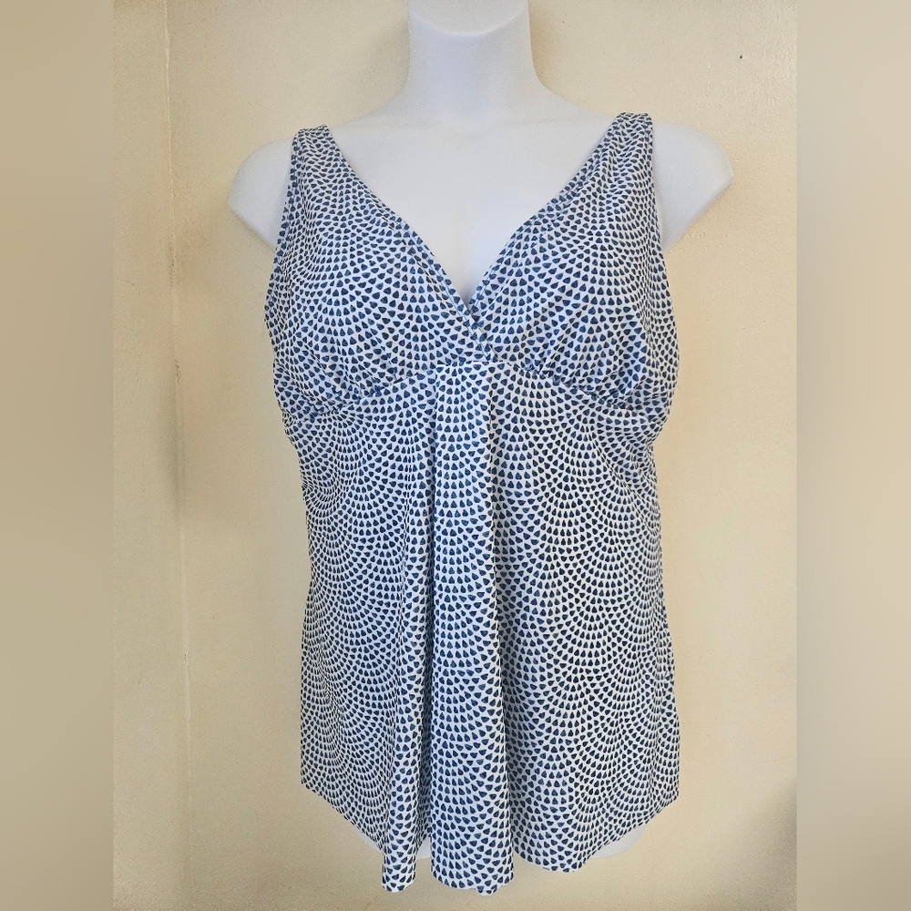 Nicole Miller One Piece Dress Bathing Suit Women's 2X White With Blue Dots